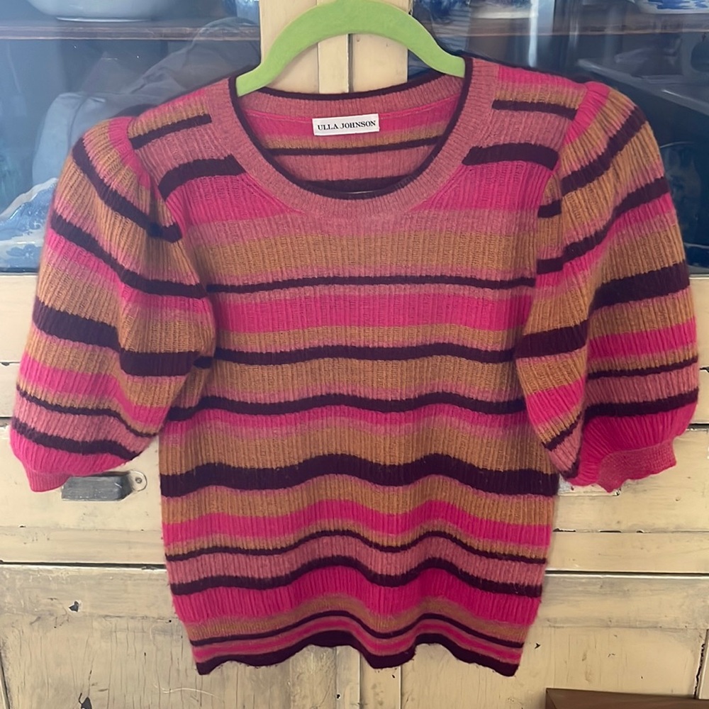 Luxury Ulla Johnson Ramia Striped Short Sleeve Sweater Sz S Cashmere